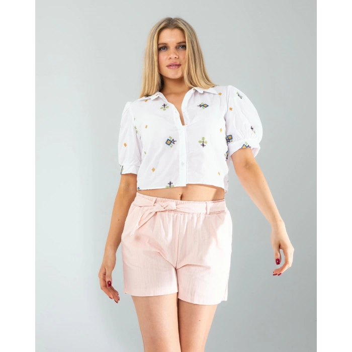 Etnik Desen Nakışlı Gömlek