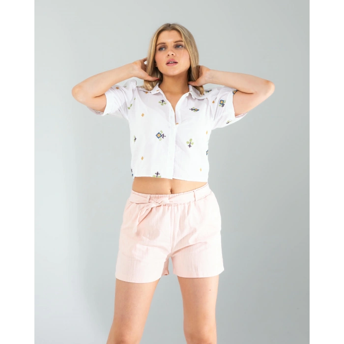 Etnik Desen Nakışlı Gömlek