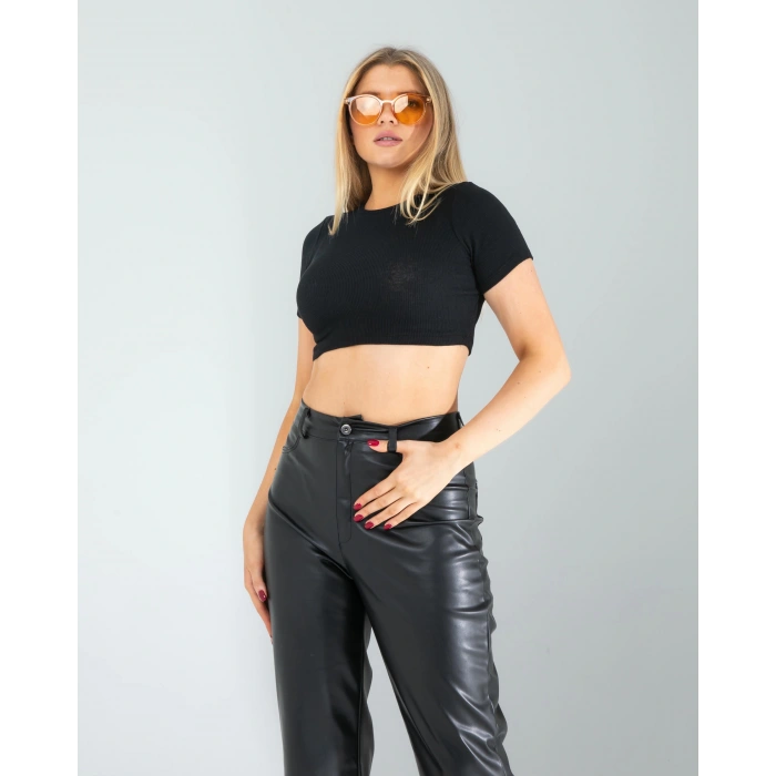 Siyah Fitilli Kaşkorse Mini Bluz