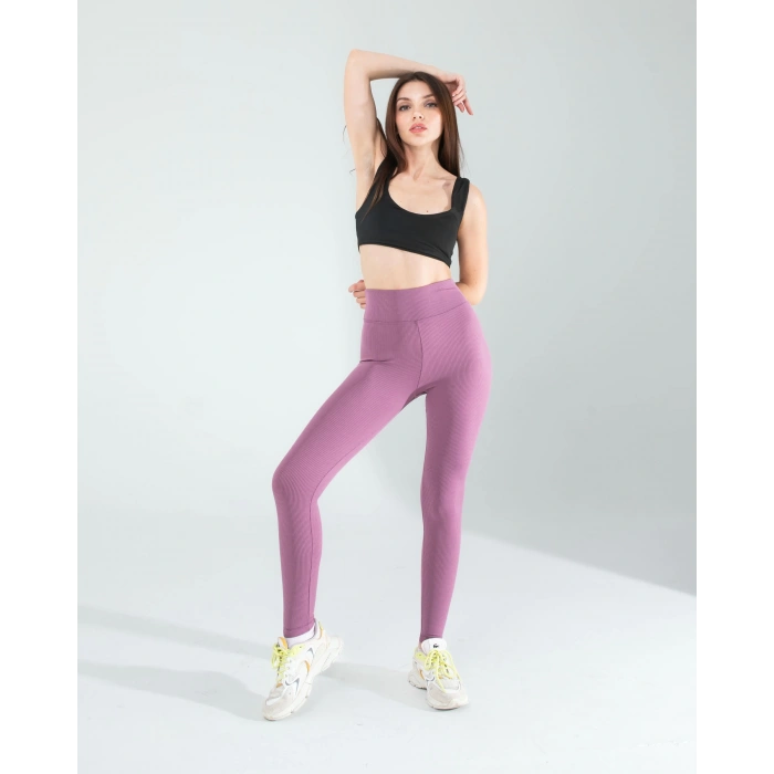 Lila Fitilli Push Up Toparlayıcı Spor Tayt