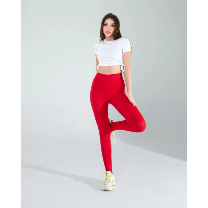Kırmızı Fitilli Push Up Toparlayıcı Spor Tayt