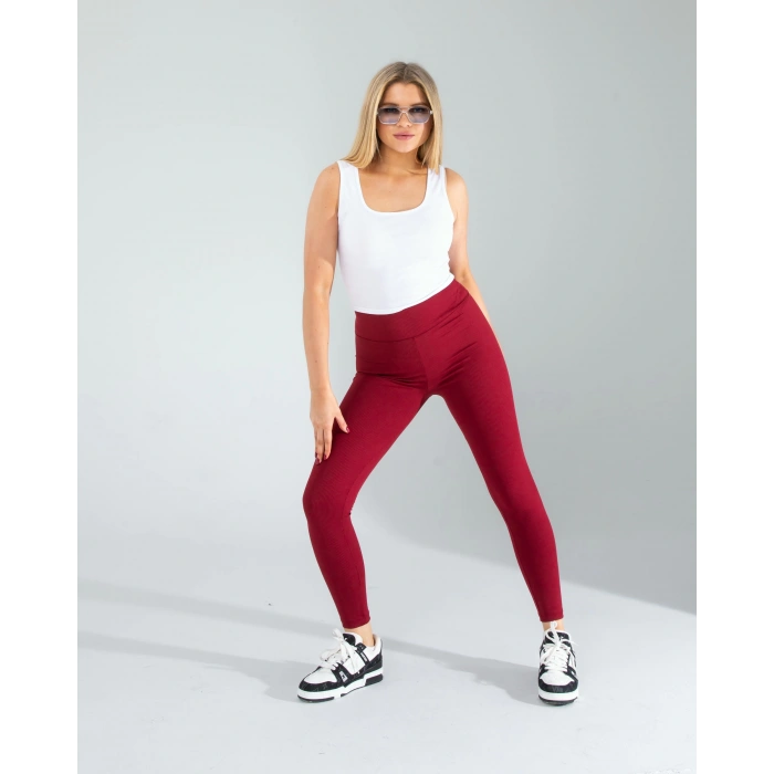 Bordo Fitilli Push Up Toparlayıcı Spor Tayt