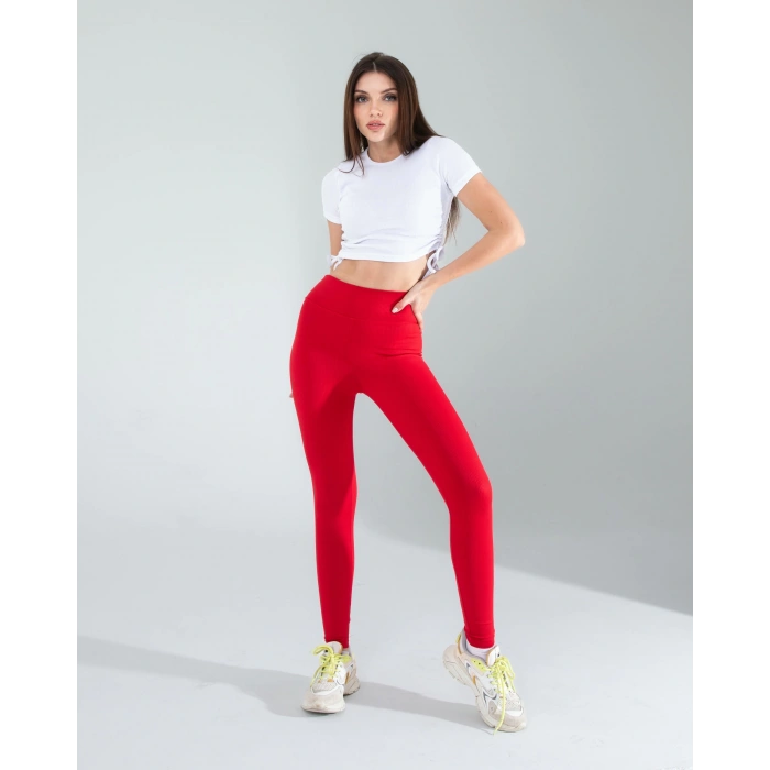 Kırmızı Fitilli Push Up Toparlayıcı Spor Tayt