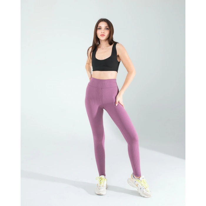 Lila Fitilli Push Up Toparlayıcı Spor Tayt