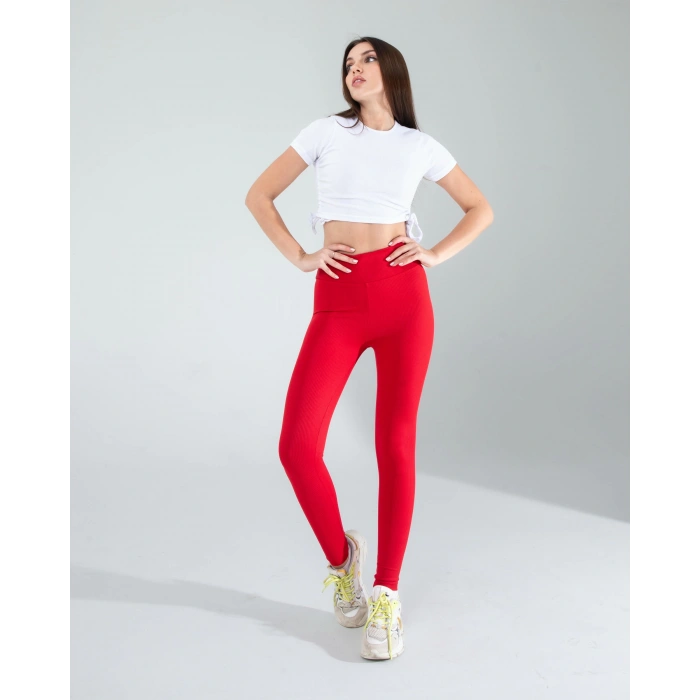 Kırmızı Fitilli Push Up Toparlayıcı Spor Tayt