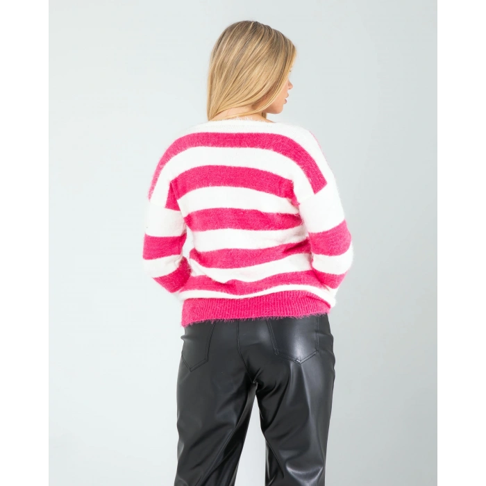 Fuşya Çizgili Triko