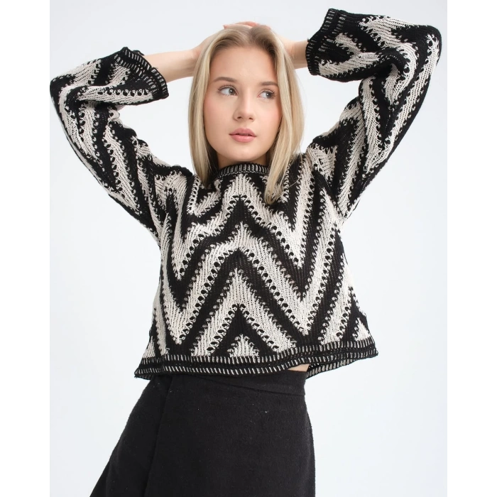 Geometrik Desen Salaş Triko Kazak