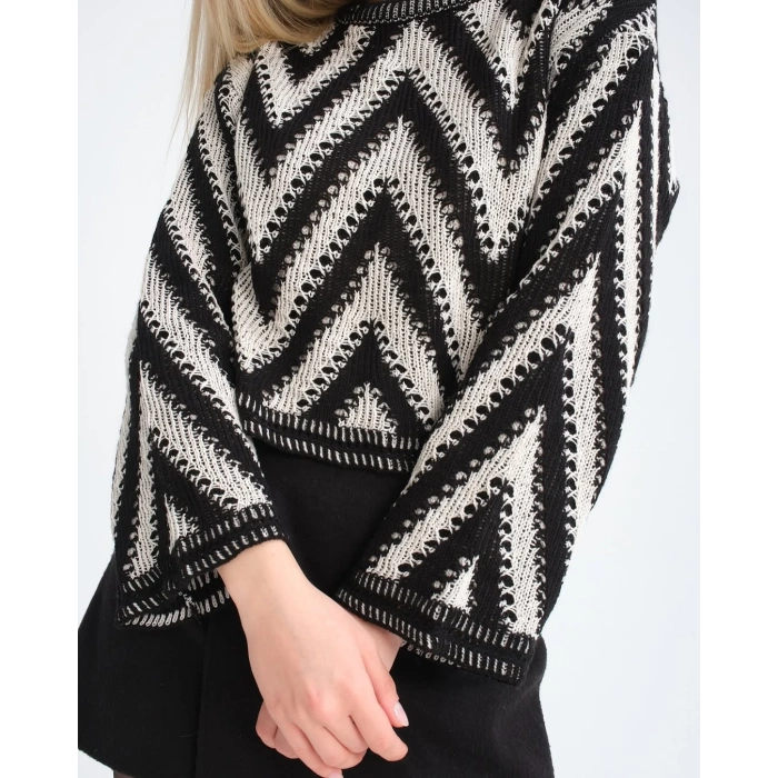 Geometrik Desen Salaş Triko Kazak