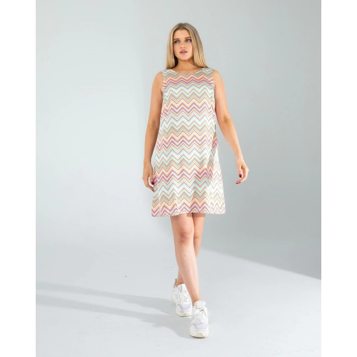 Geometrik Desen Saten Elbise