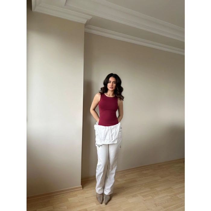 Halter Yaka Bordo Bodysuit