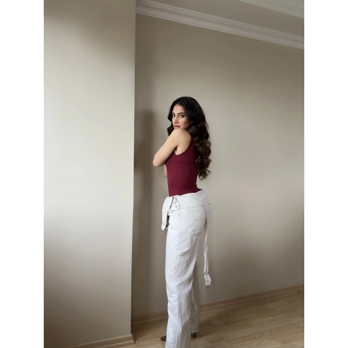 Halter Yaka Bordo Bodysuit