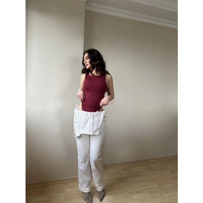 Halter Yaka Bordo Bodysuit