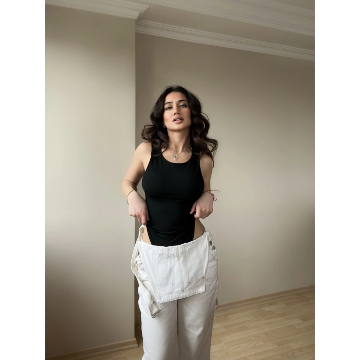 Halter Yaka Siyah Bodysuit