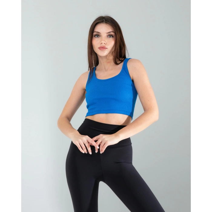 Mavi Kalın Askılı Fitilli Crop