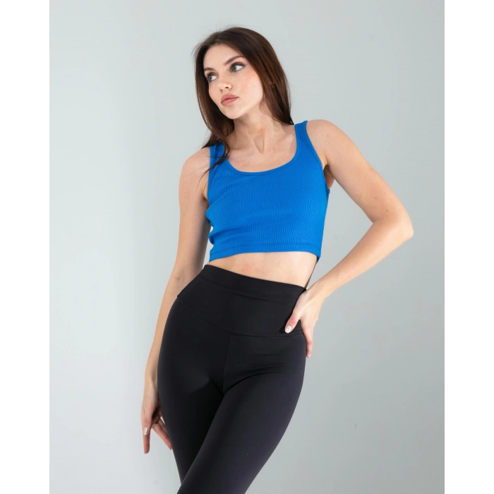 Mavi Kalın Askılı Fitilli Crop