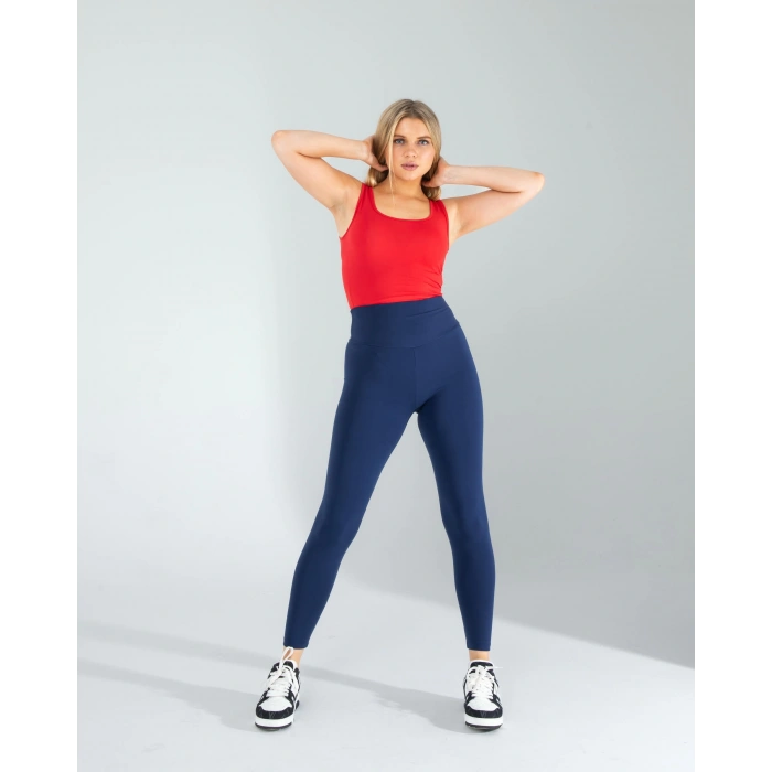 Kırmızı Kare Yaka Basic Bluz