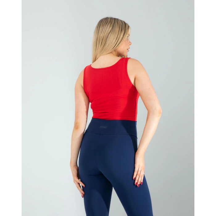 Kırmızı Kare Yaka Basic Bluz