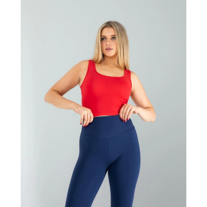 Kırmızı Kare Yaka Basic Bluz