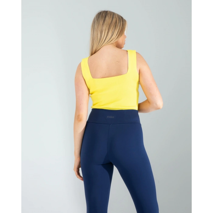 Sarı Kare Yaka Kalın Askı Triko Crop Bluz