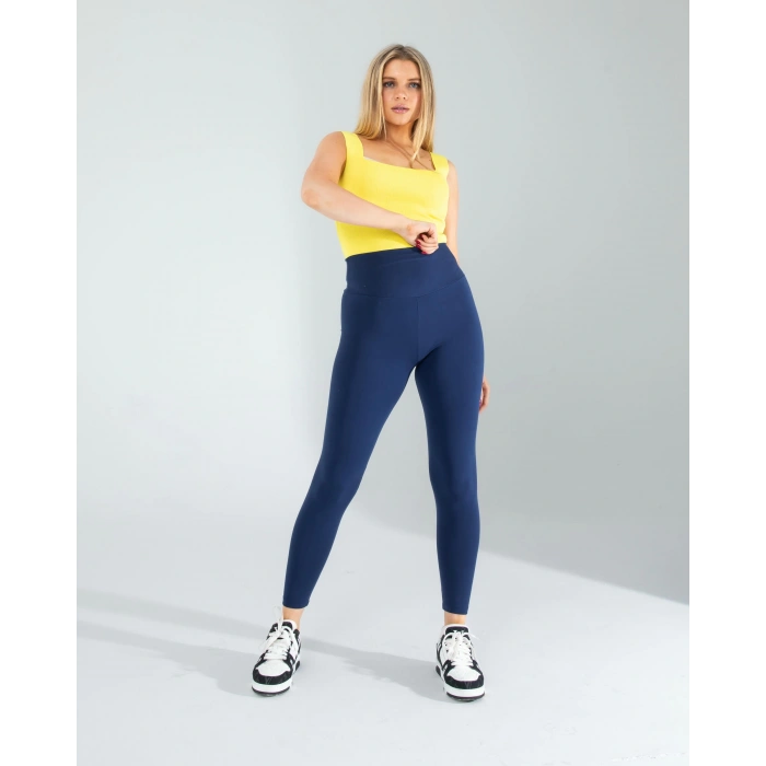 Sarı Kare Yaka Kalın Askı Triko Crop Bluz