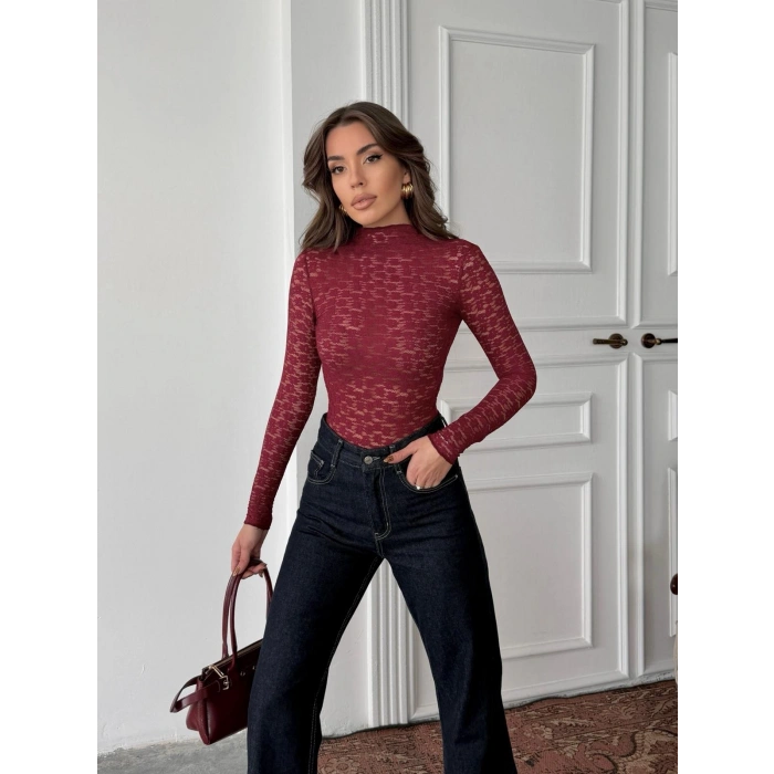 Kırmızı Dantel Detay Body