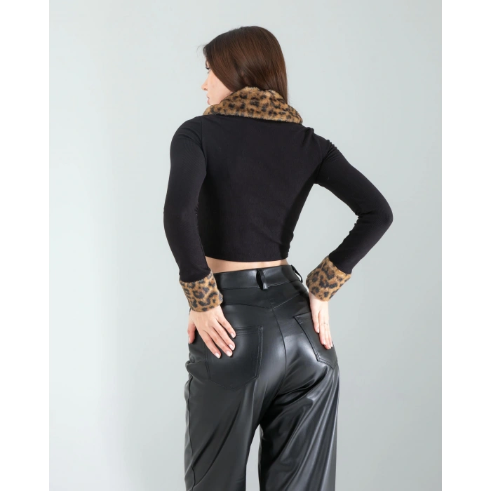 Kürk Detay Fermuarlı Crop