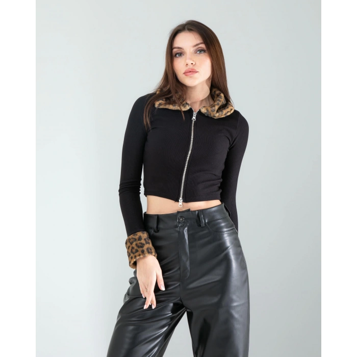Kürk Detay Fermuarlı Crop