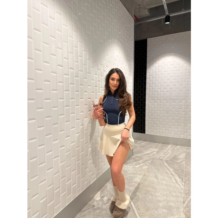 Lacivert Fermuarlı Bilyeli Bluz