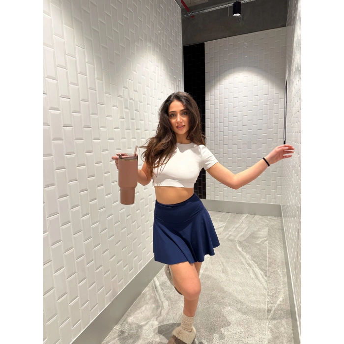 Lacivert Scuba Şort Etek