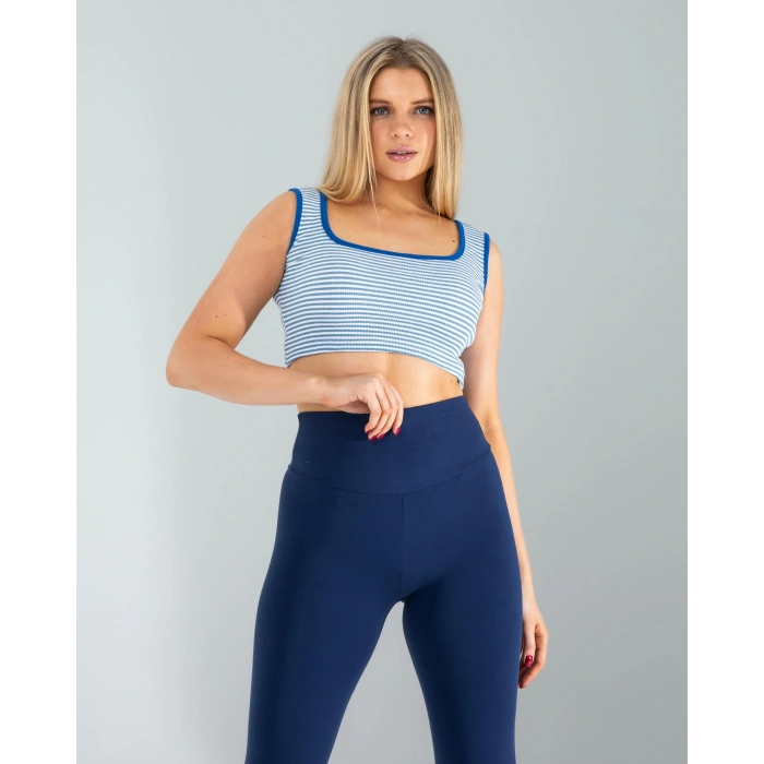 Mavi Çizgili Basic Crop