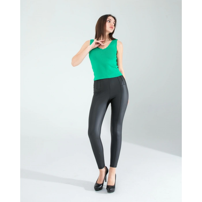 Yeşil Merdiven Yaka Kalın Askı Crop Bluz