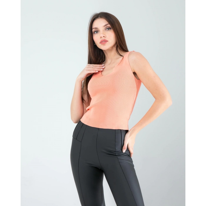 Pudra Merdiven Yaka Kalın Askı Crop Bluz