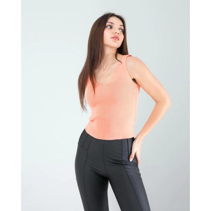 Pudra Merdiven Yaka Kalın Askı Crop Bluz