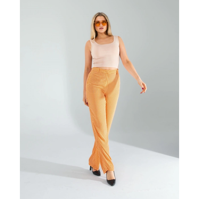 Retro Desen Cepli Turuncu Pantolon