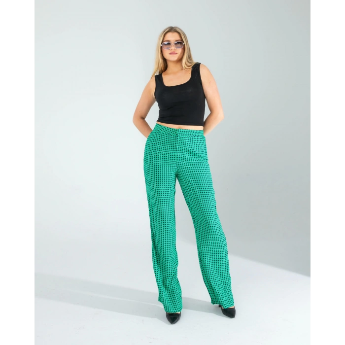 Retro Desen Cepli Yeşil Pantolon