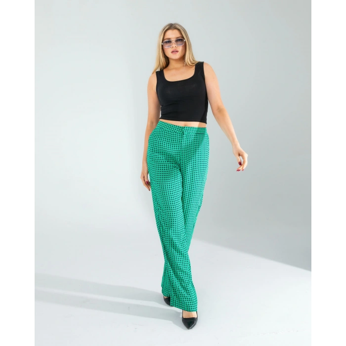 Retro Desen Cepli Yeşil Pantolon