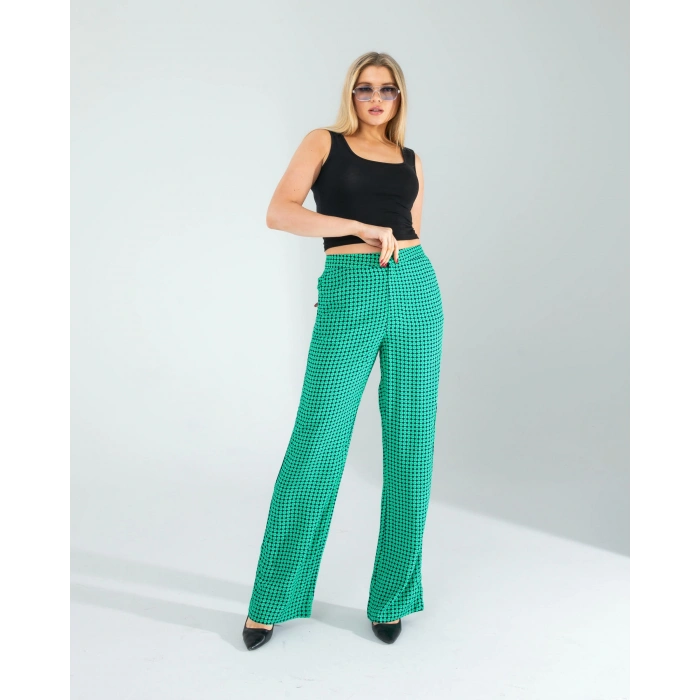 Retro Desen Cepli Yeşil Pantolon