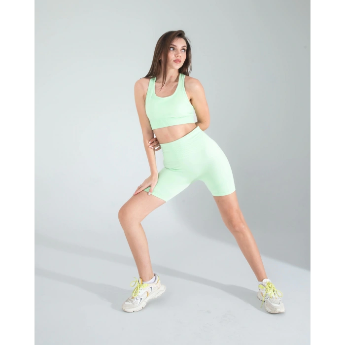 Mint Seamless Dikişsiz Biker Tayt Crop Takım