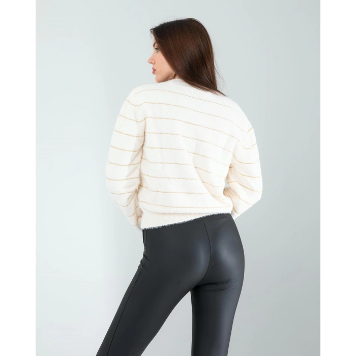 Sim Şeritli Beyaz Triko