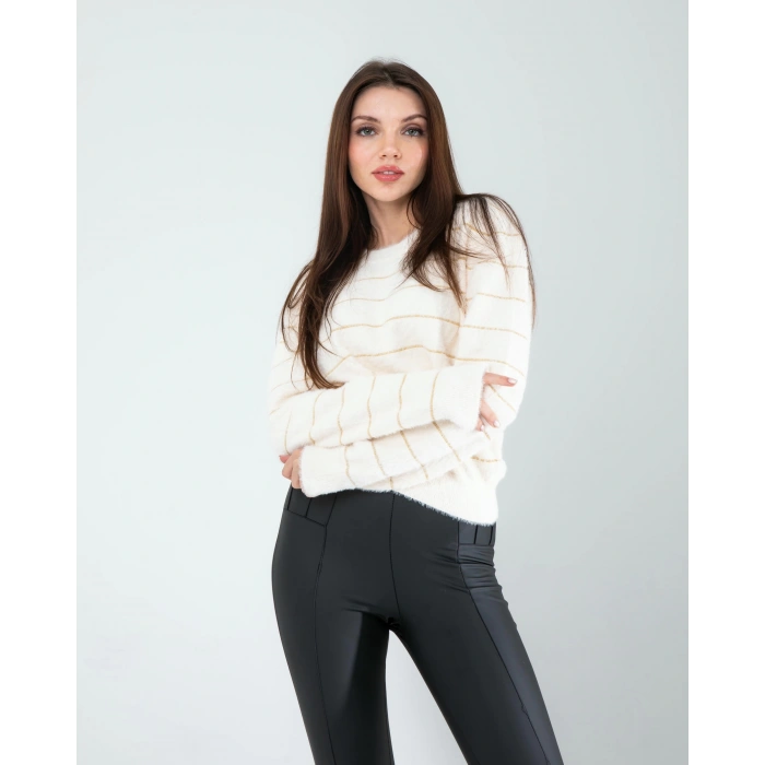 Sim Şeritli Beyaz Triko