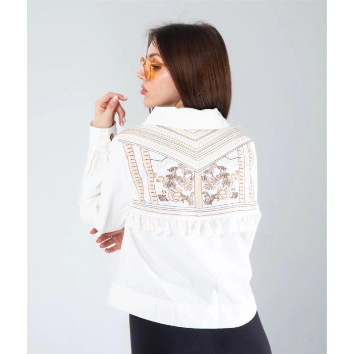 Nakışlı Etnik Desen Denim Ceket