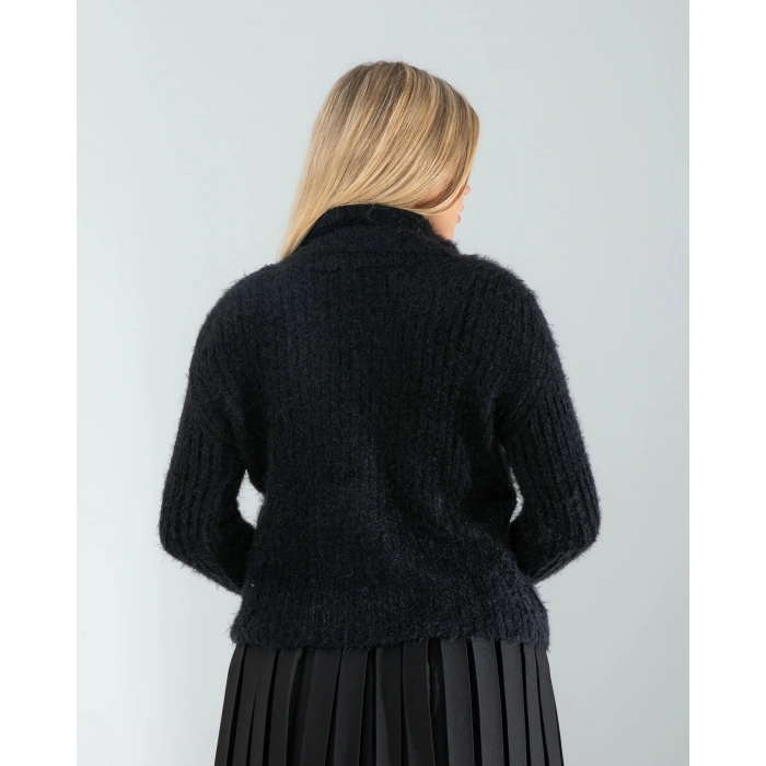 Siyah Fermuarlı Sakal Triko