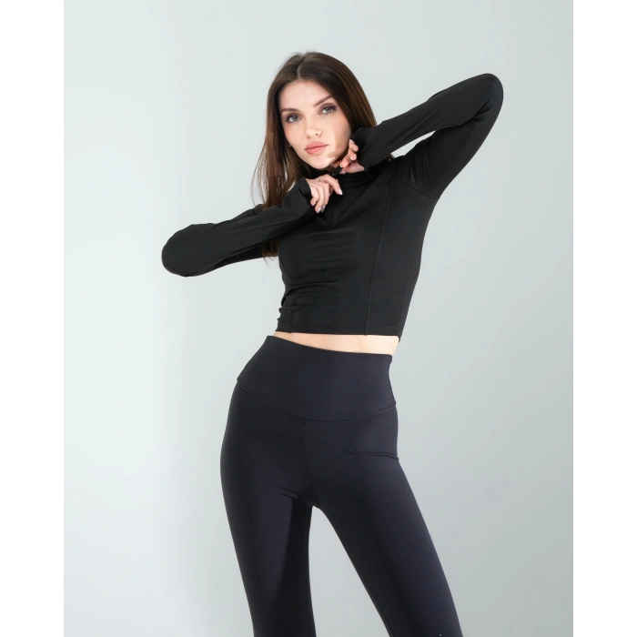 Siyah Renkli Parmak Geçmeli Spor Body