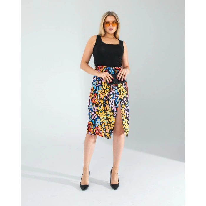 Siyah Şal Detay Yandan Yırtmaçlı Etek