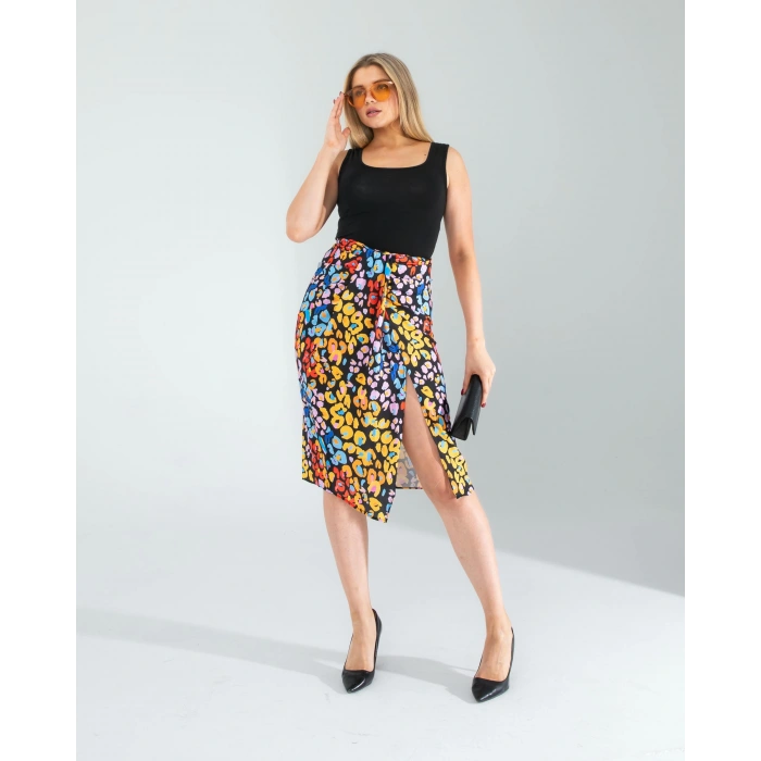 Siyah Şal Detay Yandan Yırtmaçlı Etek