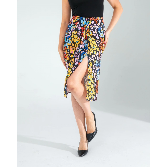 Siyah Şal Detay Yandan Yırtmaçlı Etek