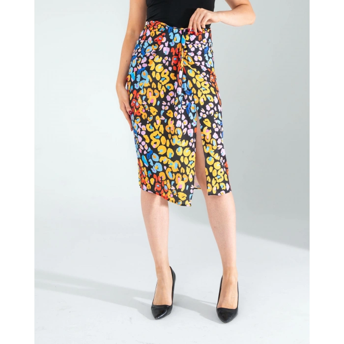 Siyah Şal Detay Yandan Yırtmaçlı Etek