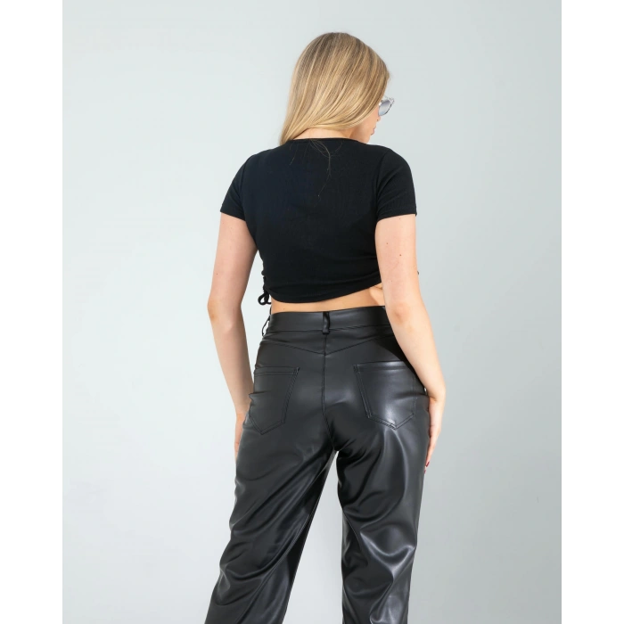 Siyah Yandan Büzgülü Crop