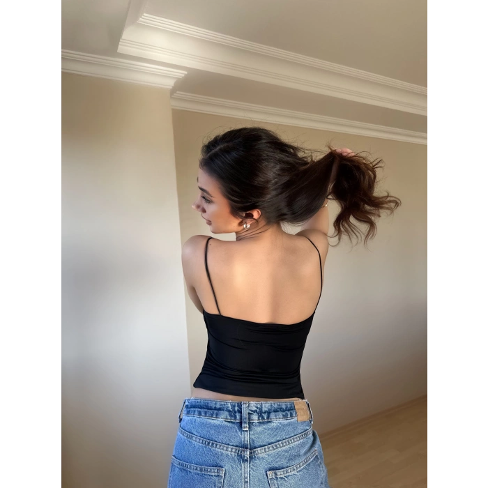 Siyah ZRA Model Poliamid İp Askı Bluz