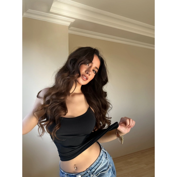 Siyah ZRA Model Poliamid İp Askı Bluz